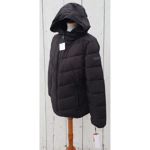 Calvin Klein Women's Lined Hood, Water Resistant, Black 15 Weather Coat Sz L New